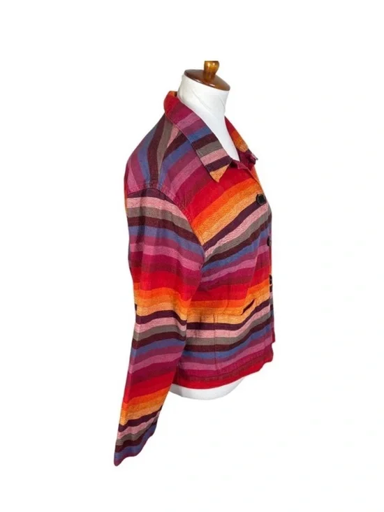 Tantrums Multicolor Striped Button-Front cotton Jacket - Picture 4 of 12